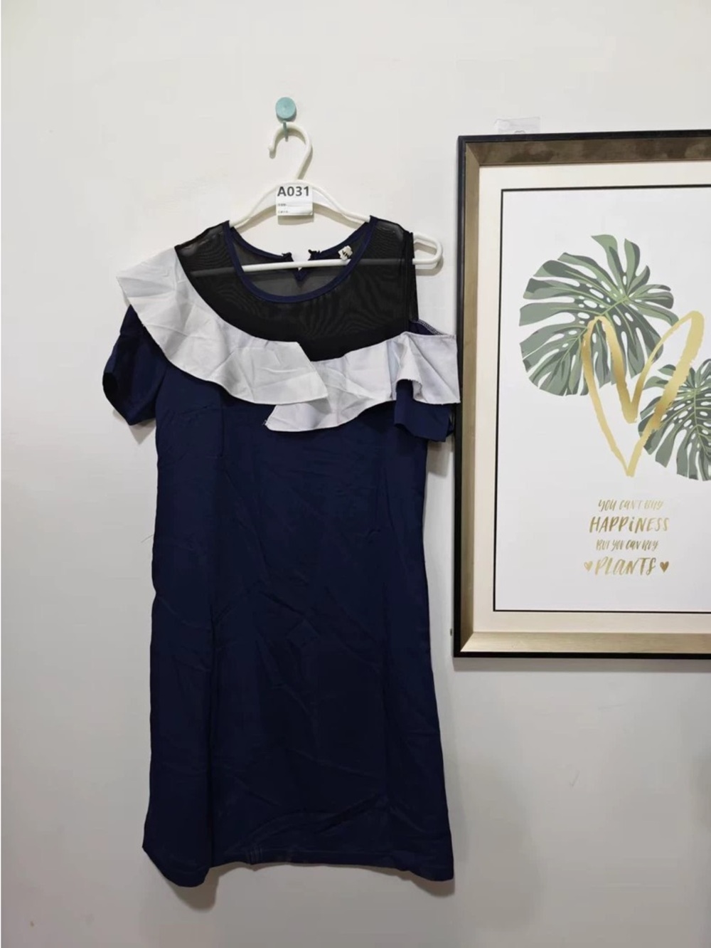 Women’s Navy Blue Ruffle Shoulder Dress